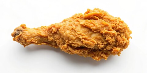 A Single Crispy Fried Chicken Leg with a Golden Brown Crust on a White Background