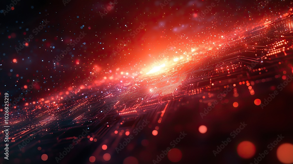 Wall mural a bold red abstract background with futuristic elements adds a dynamic touch to contemporary technol