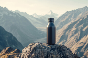 Black Water Bottle on Mountain Peak - Stunning Landscape