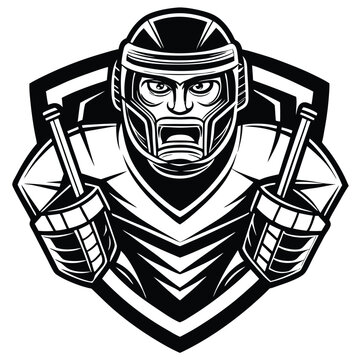 hockey player black and white shield emblem clip art preview