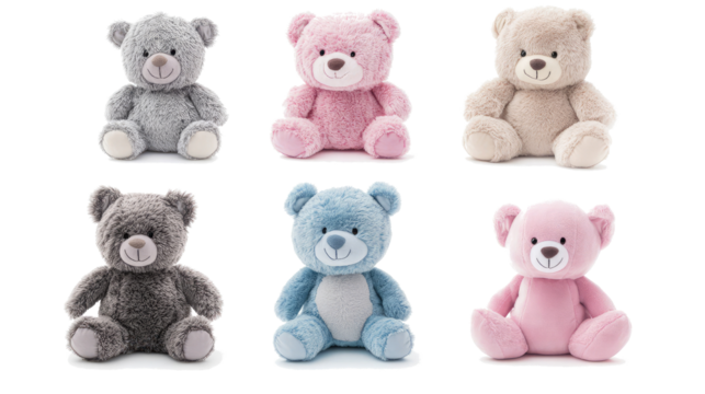 Colorful Collection of Cuddly Stuffed Animal Bears on Display Generative AI