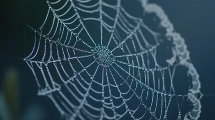 A spiderweb with dew drops reflecting sunlight