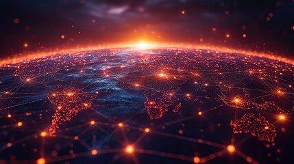 Fototapeta premium A concept of global network connections, focusing on communication technology and data exchanges worldwide.