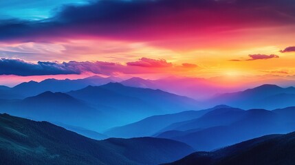 Obraz premium Colorful Sunset Over Mountain Landscape