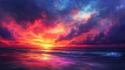 Vibrant Sunset Over Tranquil Ocean Waves
