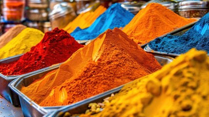 Vibrant Spice Piles in a Market Stall