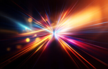 Abstract background with radiating lines of blue, orange, red, and purple light.