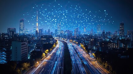Obraz premium A digital data network connects with wireless and mobile internet technologies, showcasing the global reach of 5G and LTE in fintech and blockchain.