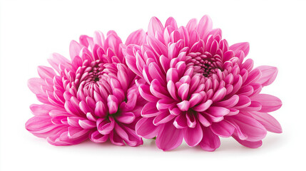 Fuchsia chrysanthemum flower isolated on white background, featuring vibrant petals with bright tones and detailed textures, providing a clean and striking floral image 