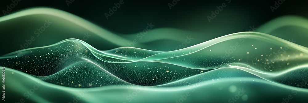Poster abstract green background with wavy shapes and fluid design
