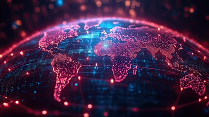 Fototapeta premium A digital world globe highlighting global network connectivity and international data exchange.