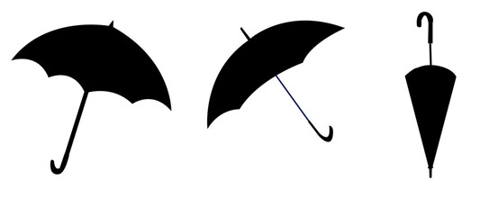 Black silhouettes of umbrellas on white background,  umbrella vector, umbrella collection,umbrella silhouette vector illustration, © Mudassar