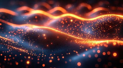 A dynamic wave of glowing points forms the background for a futuristic digital technology presentation.