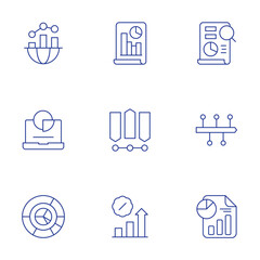 Statistics icons set. Thin Line style, editable stroke. pie chart, timeline, statistics, economy, file