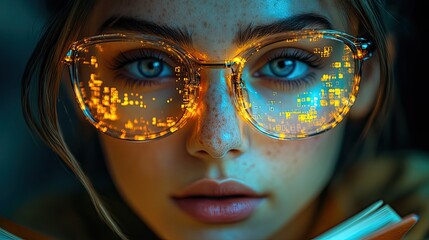 A female robot reads to acquire knowledge, symbolizing the intersection of artificial intelligence and machine learning in technology.