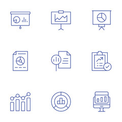 Statistics icons set. Thin Line style, editable stroke. presentation, report, reporting, statistics