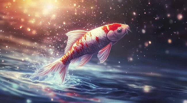 Very beautiful koi fish jumping on the surface of the water. Seamless looping time-lapse virtual 4k video animation background