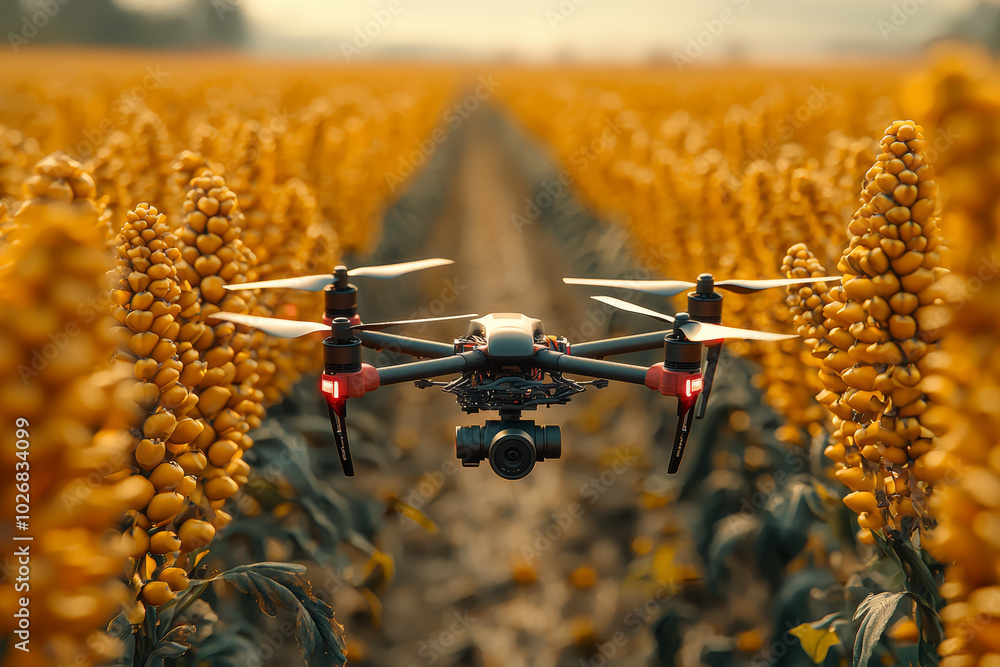 Poster a startup developing specialized drones for different types of crops, representing the diversificati