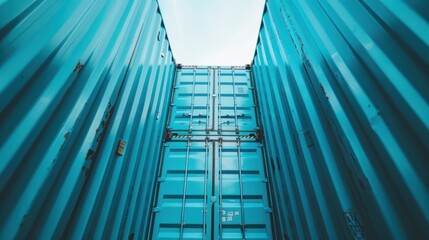 Two Blue Shipping Containers Open Wide With Sky Visible