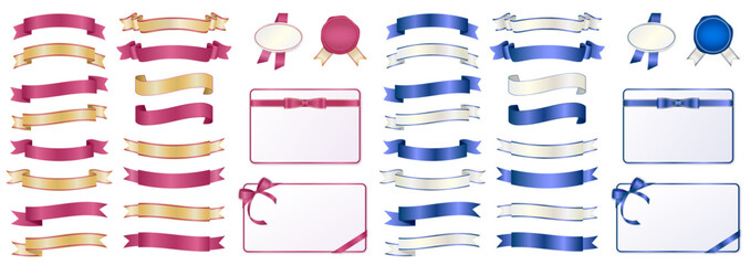 ワインレッドとネイビーのリボンセット（見出し　フレーム　りぼん　バナー　タイトル）	
