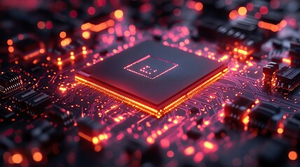 A futuristic image of a glowing microchip in multicolors, highlighting technological innovations.