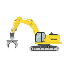 Vector illustration of log loader in cartoon flat style.Tracked shovel log loader vehicle for worknig at forest area for sorting and loading wood pile. Heavy forestry machine for harvest log