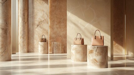 High-End Boutique with Luxury Handbags on Pedestals