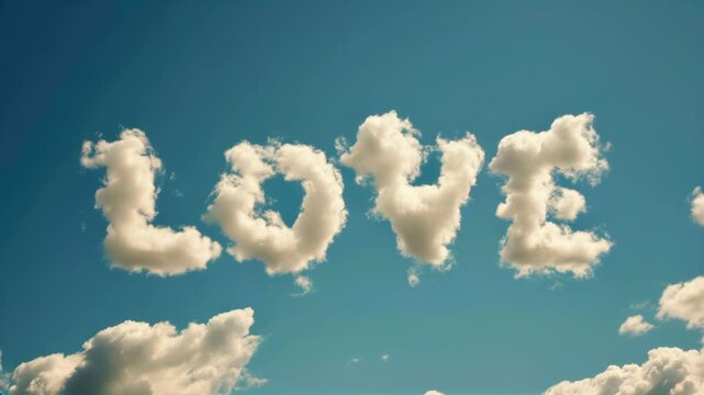 Clouds forming the word love in the sky. AI.