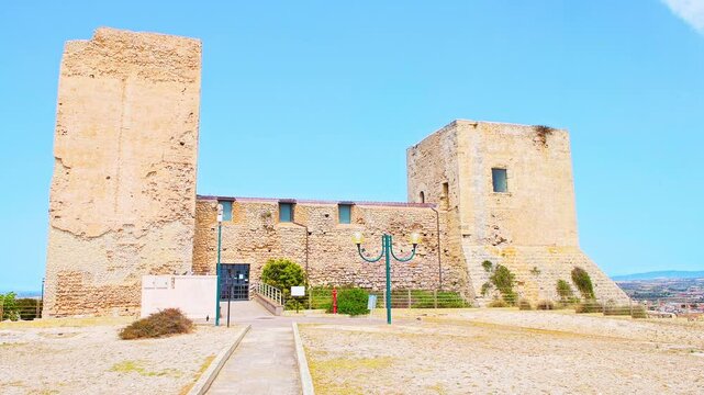 Castle of San Michele or Castello di San Michele in Cagliari, Sardinia island of Italy with entrance mountain view