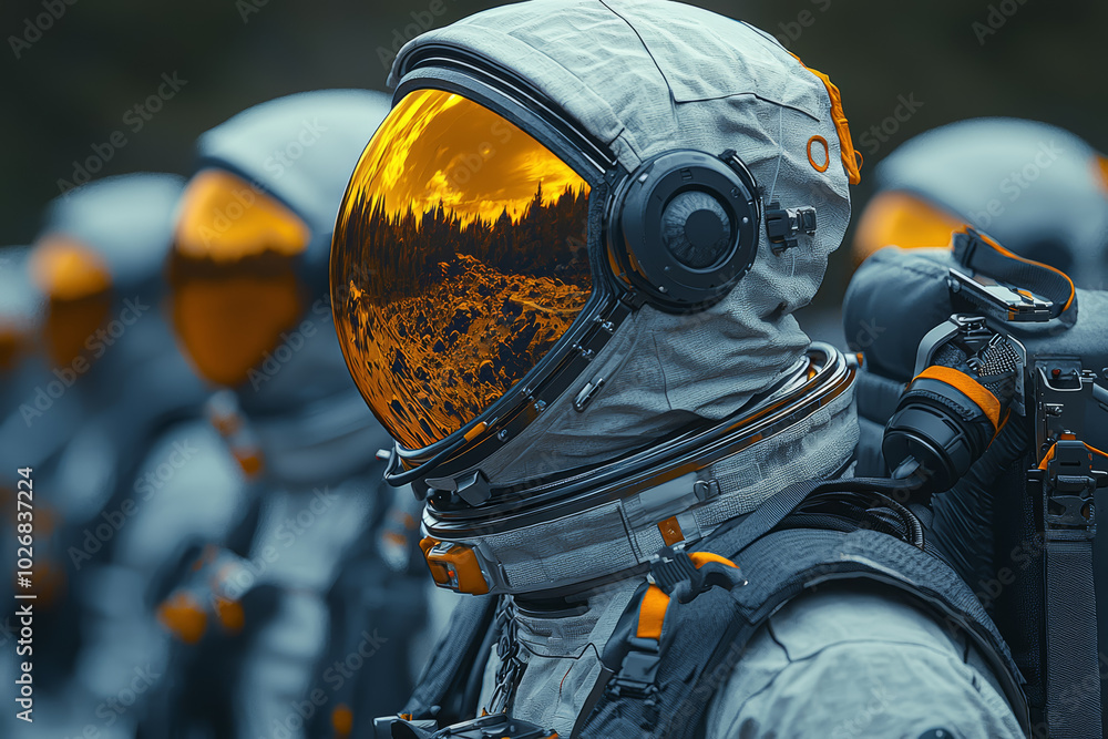 Poster a group of astronauts training for deep-space missions, emphasizing the preparation required for int