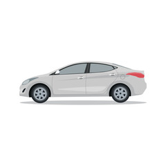 Vector illustration of single sedan in cartoon flat style. Compact sedan land vehicle in colorful with shadow. Modern technology of transportation. Luxury car in side view. Gasoline and electric car