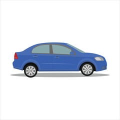 Vector illustration of single sedan in cartoon flat style. Compact sedan land vehicle in colorful with shadow. Modern technology of transportation. Luxury car in side view. Gasoline and electric car