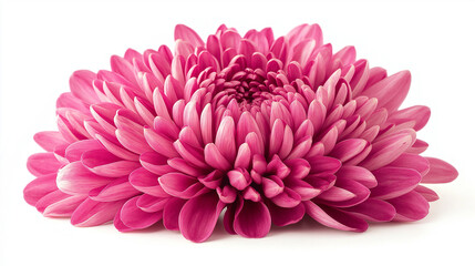 Hot pink chrysanthemum flower isolated on white background, showcasing vivid and energetic petals with fine detailing, no shadows, and a seamless cutout for a bold floral display