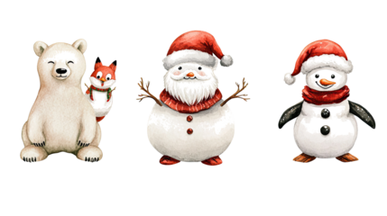 Cheerful Watercolor Characters in a Winter Wonderland Setting Generative AI