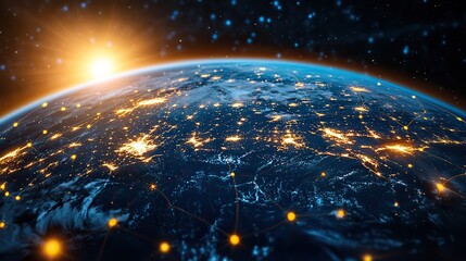 Obraz premium A globe illustrating global connectivity and high-speed data transfer in digital networks.