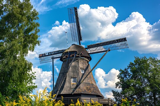 windmill in the sky and stormy sky