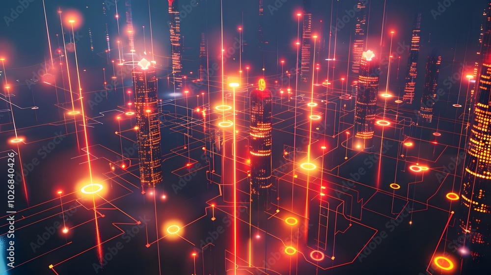 Poster a 3d perceptual map in a futuristic space, showing the positioning of a concept relative to competit