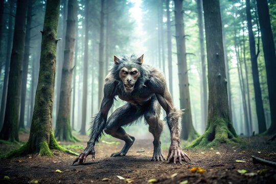 Cryptid dogman in forest