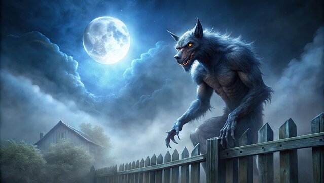 Cryptid creature looking over fence in foggy night