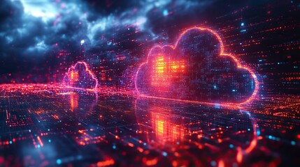 Obraz premium A hybrid cloud computing background showcases serverless technology, emphasizing modern data storage solutions.