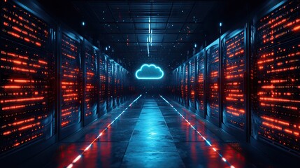 A hybrid cloud computing background showcases serverless technology, emphasizing modern data storage solutions.