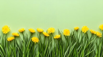 Fototapeta premium Bright Yellow Flowers on Soft Green Background