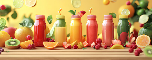 Organic juice bottles, made from fresh fruits