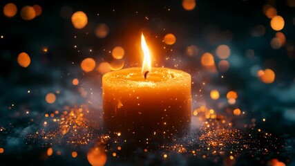 Glowing candle flame with magical bokeh particles, Intimate spiritual meditation by candlelight