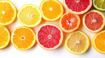 Vibrant Citrus Fruit Slices on White Background