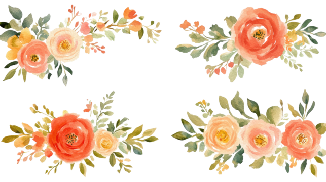 Peach and Cream Floral Watercolor Frames Generative AI