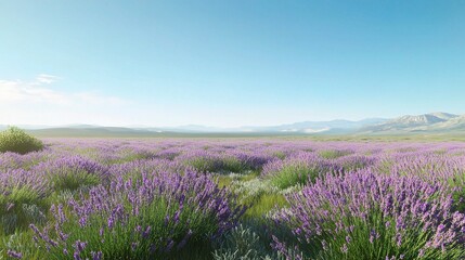 Fototapeta premium Serene Lavender Field Under Clear Blue Sky