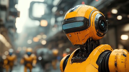 A metaverse smart city with AI, IoT, and automated 3D robot avatars working on digital city building models in a cyberspace setting.