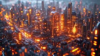 Obraz premium A metaverse smart city with IoT, AI, and 3D robots analyzing city architecture using big data and futuristic internet technology interfaces.
