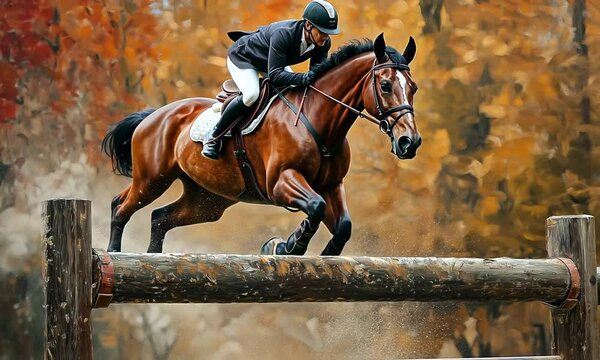 Horse Jumping Over Obstacle